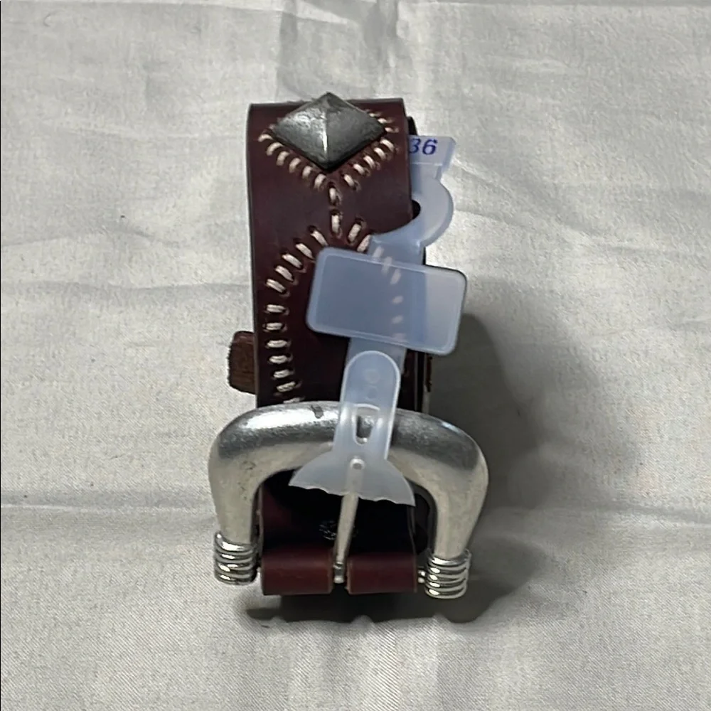 NEW Brown Italian Leather Belt with Silver Buckle